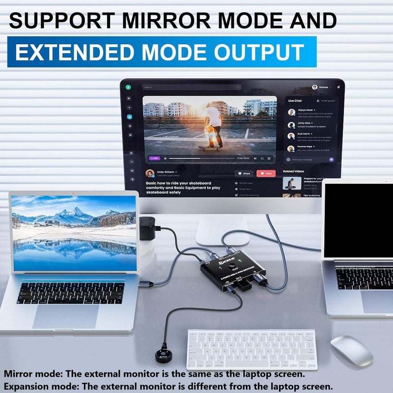 MLEEDA USB C KVM Switch 4K@60Hz, KVM Switch USB C for 2 Laptops Share Single HDMI Monitor and Keyboard Mouse,Compatible with Windows,Mac OS,Wired Remote and USB Power Cord Included - Image 3